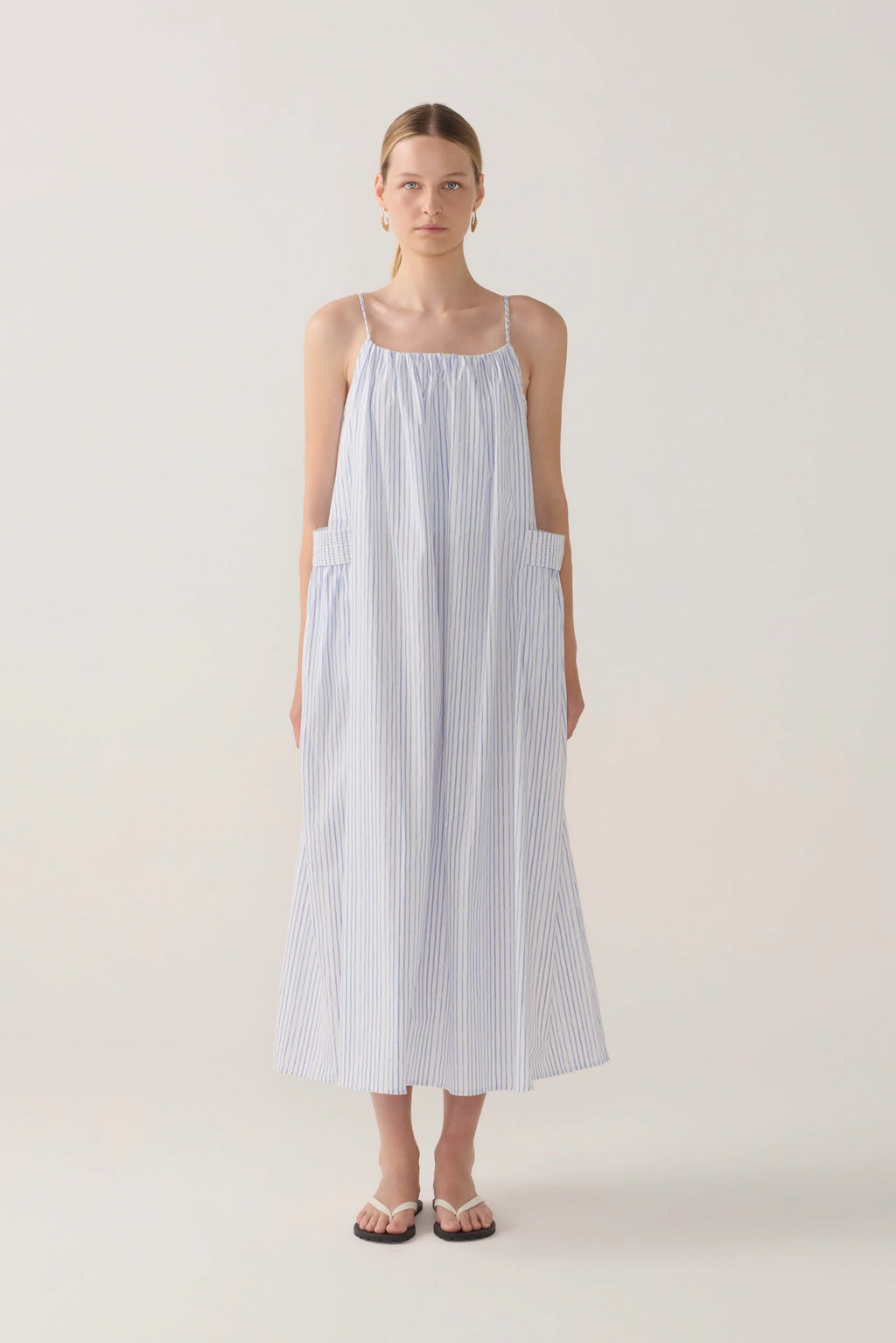 Delphine Dress Blue Double Stripe Poplin