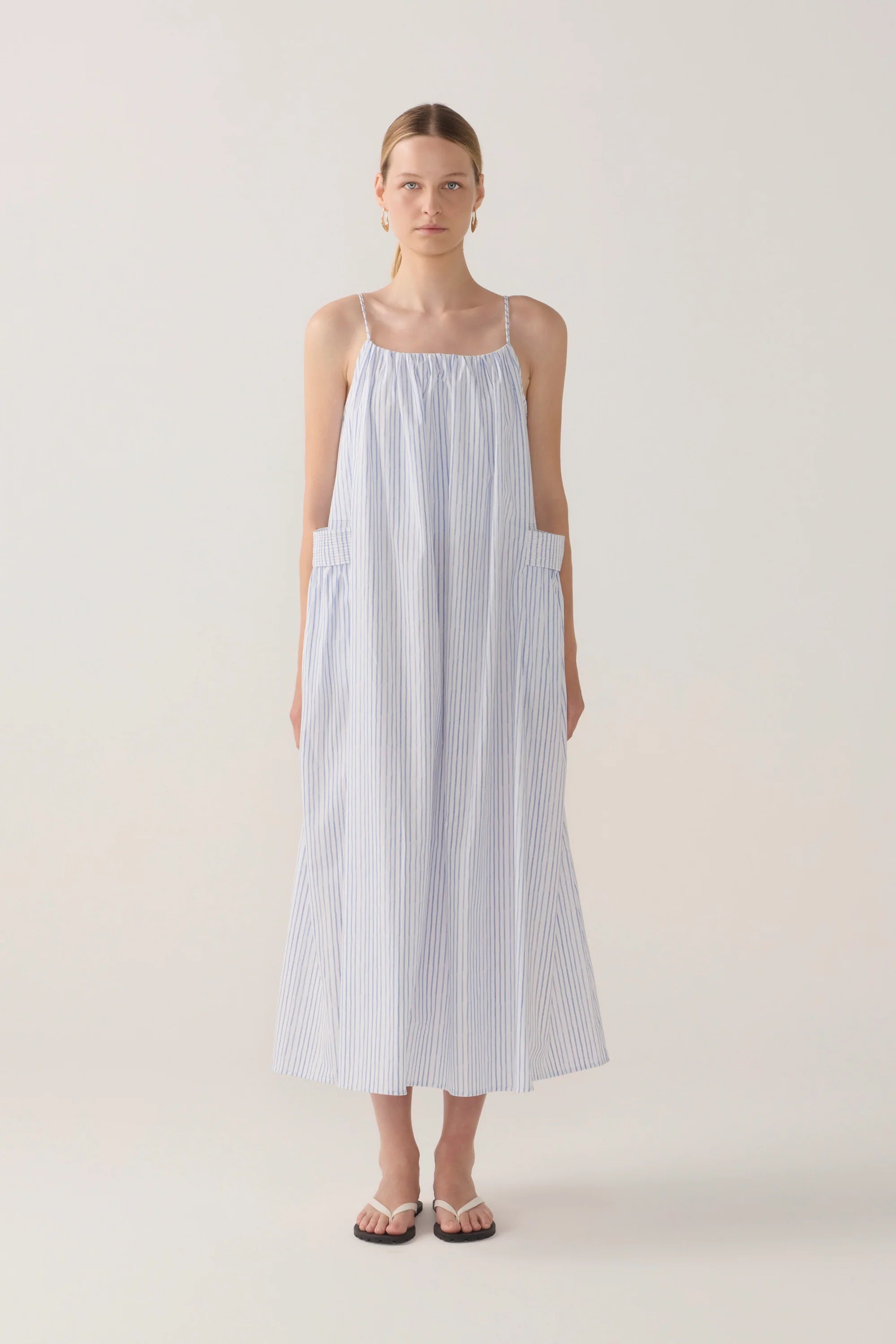 Delphine Dress Blue Double Stripe Poplin