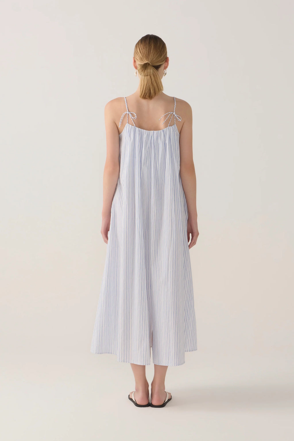 Delphine Dress Blue Double Stripe Poplin