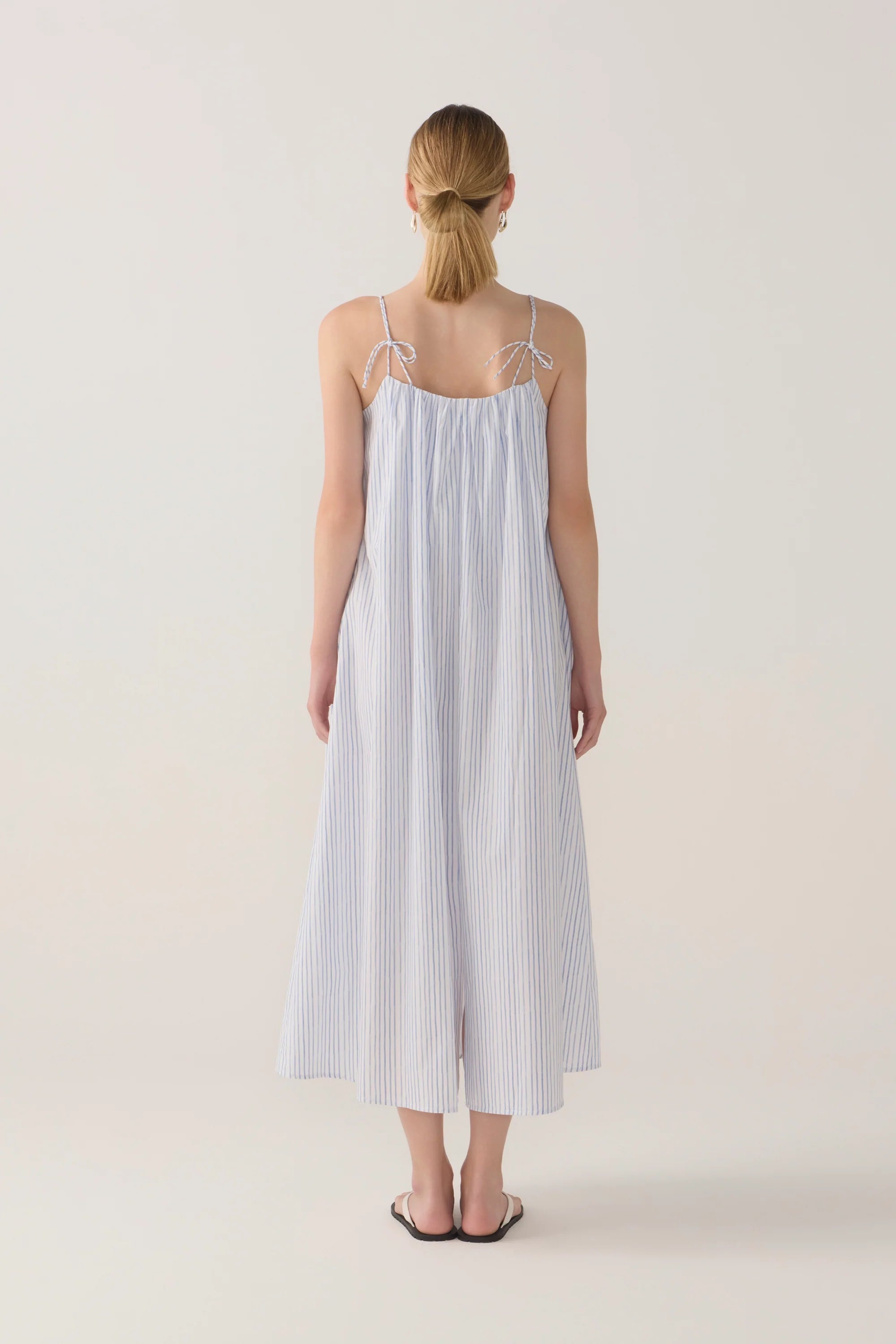 Delphine Dress Blue Double Stripe Poplin