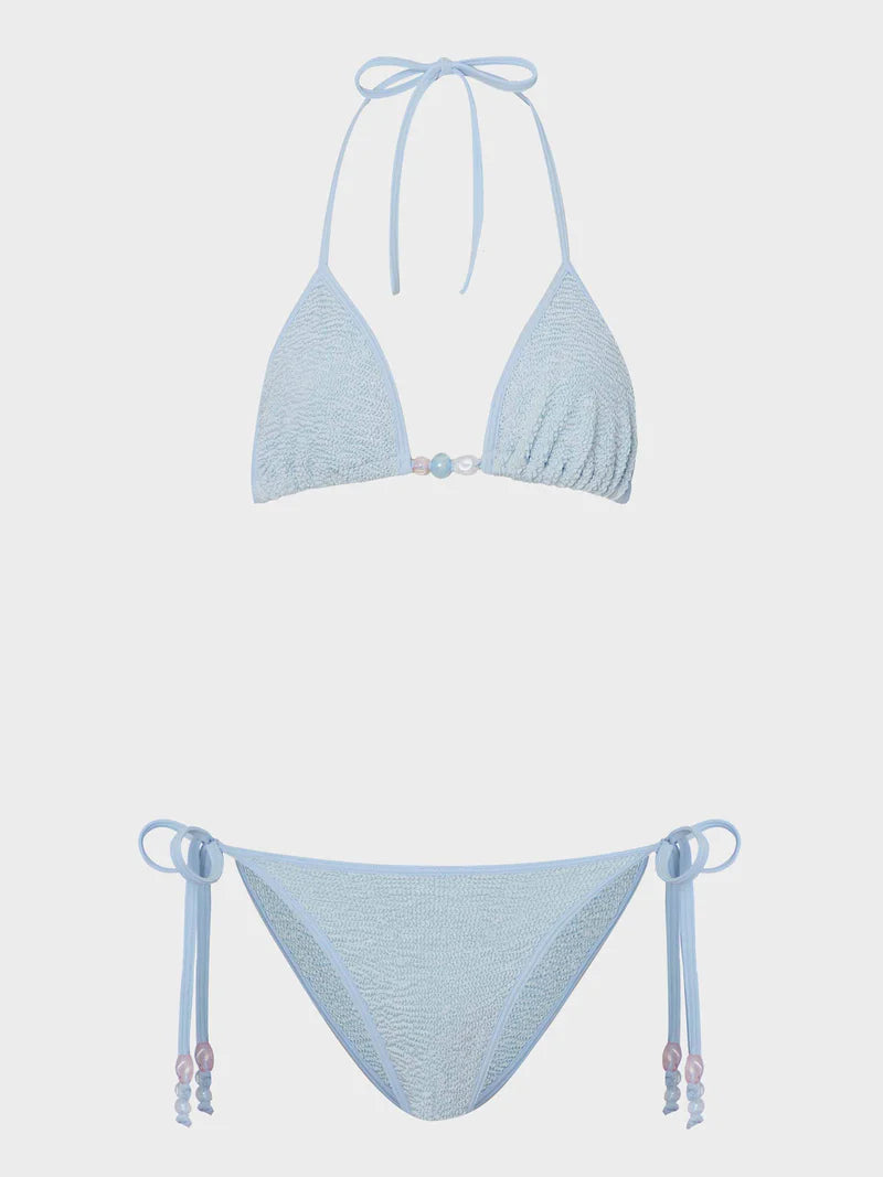 Gina Beaded Bikini Metallic Ice Blue
