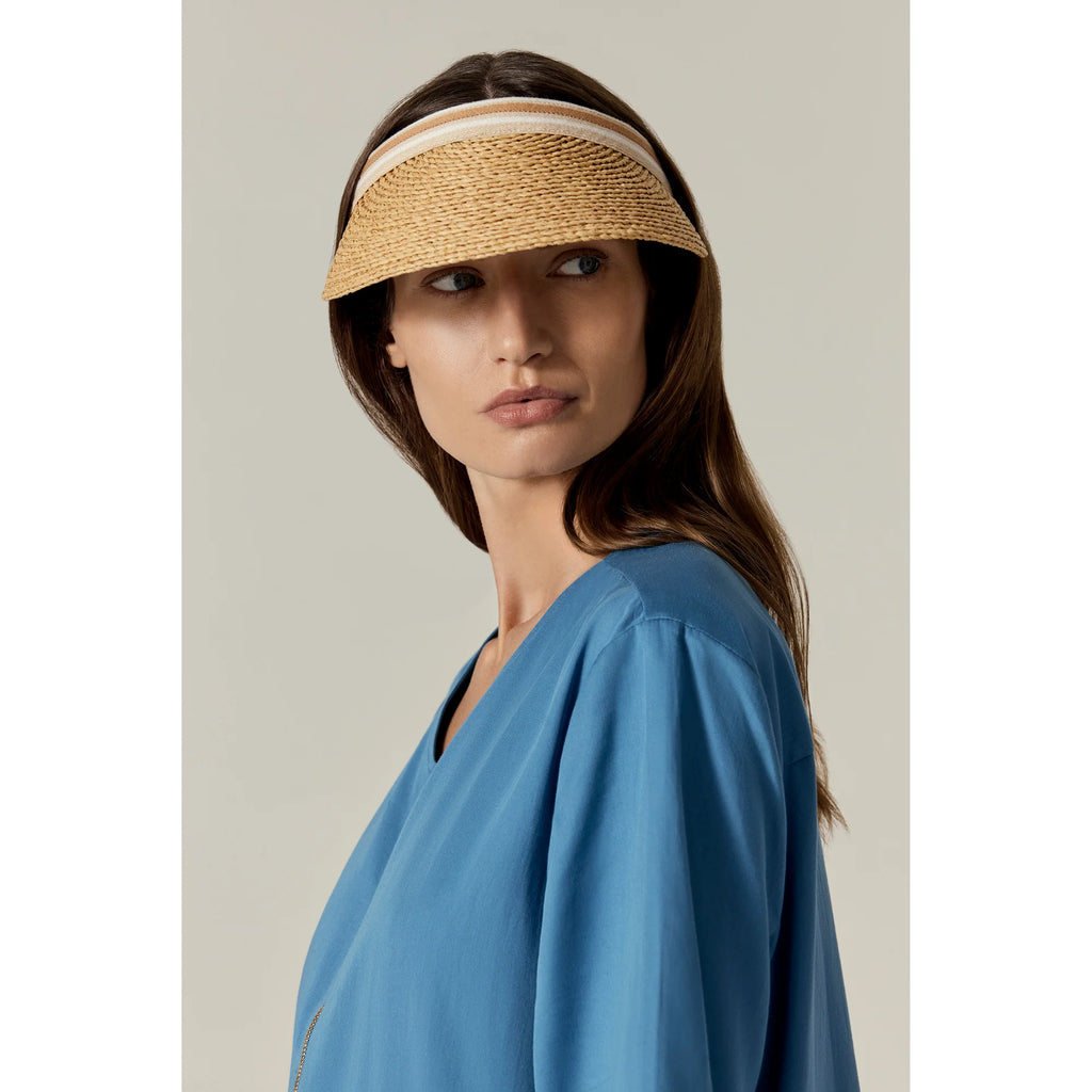 Bianca 10 Raffia Stripe Visor Natural/Nougat