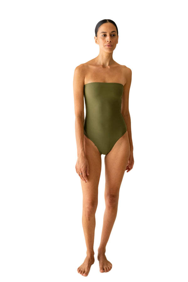 Innes Lauren The Strapless One Piece Olive | Halcyon Atelier Online Store for Womens Bikinis