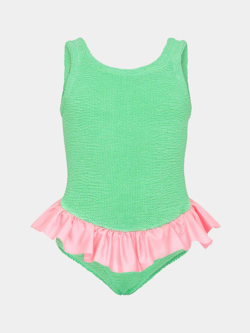 Kids Duo Denise Swim 7yr - 12yr Lime/Bubblegum