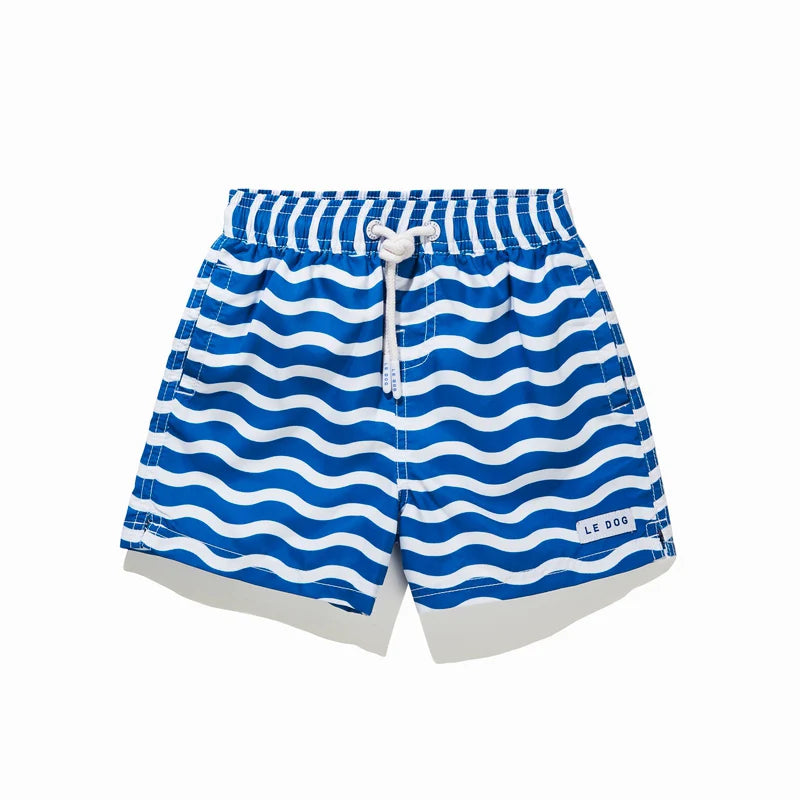 Le Blue Wavy Kids Boardshorts
