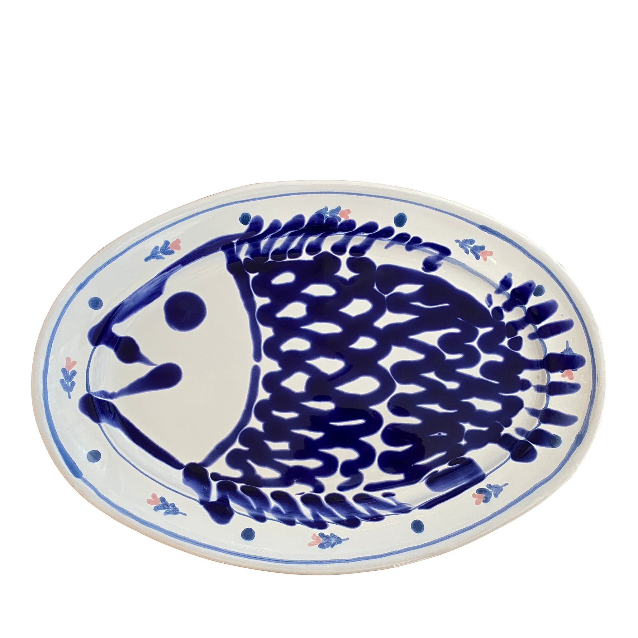 Large Fish Ceramic Oval Platter Blue