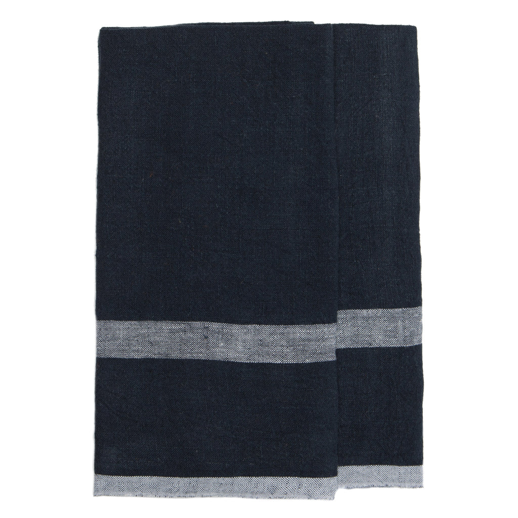 Laundered Linen Indigo/White Tea Towels - Set of 2