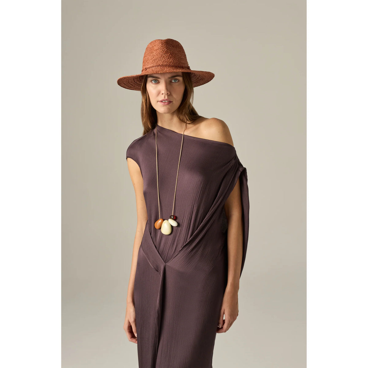 Lenny Raffia Braid Fedora Rust