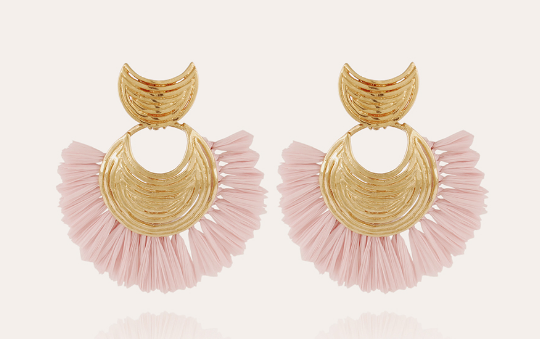 GAS BIJOUX Luna Wave Raffia Earrings Mini - Gold & Pink | Halcyon Atelier
