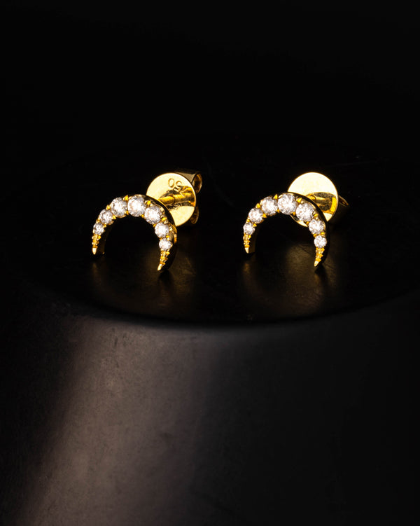 LUNE I 18ct yellow gold moon diamond studs