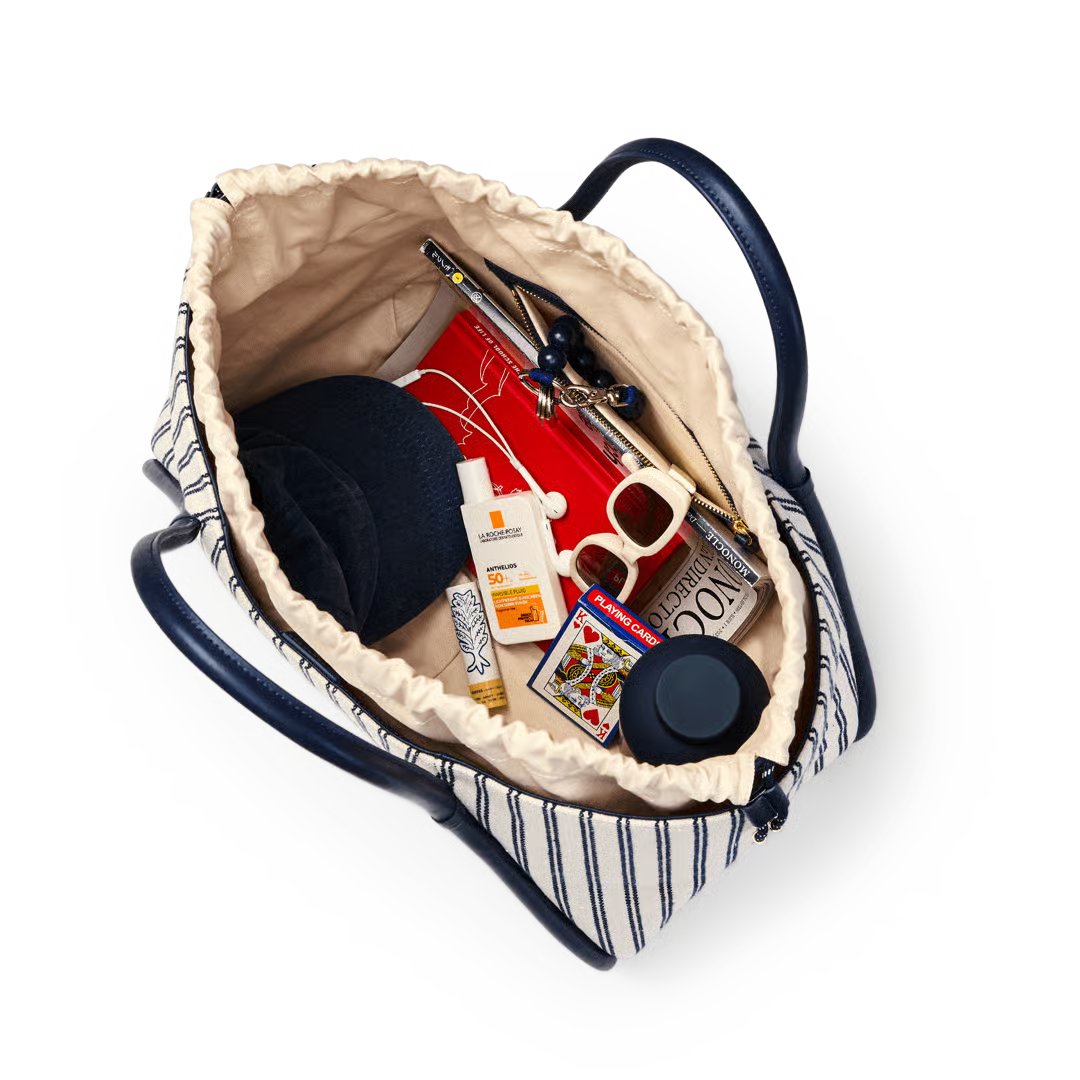 Marina Stripe Tote - Marine Navy