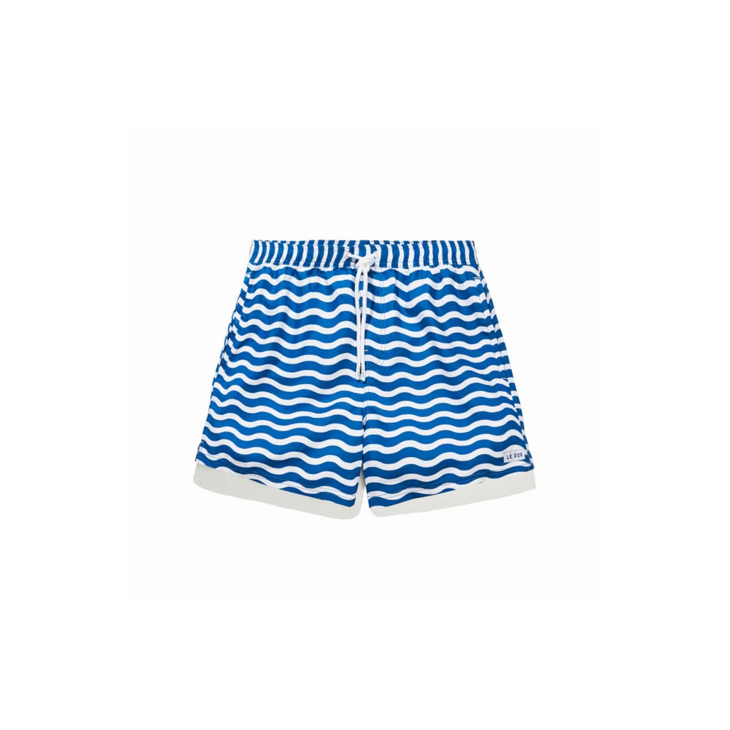 Mens Blue Stiped Wavw Boardshorts and swimshorts_ Le Dog Le Blue Wavy Online Beachwear at Halcyon Atelier Store