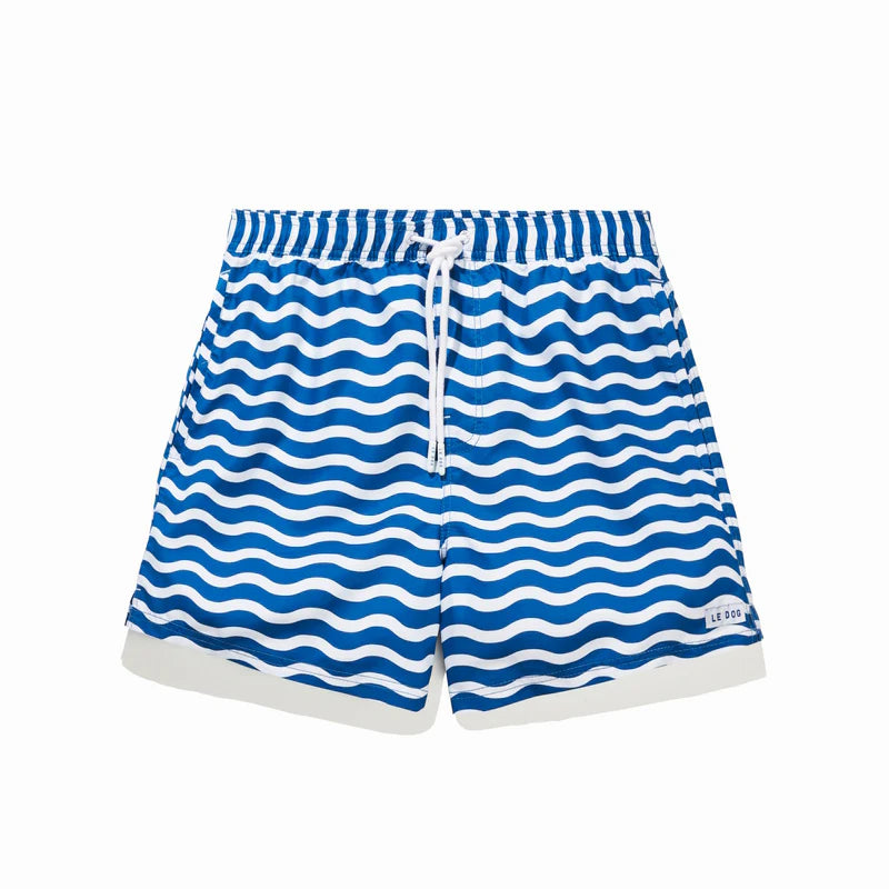 Mens Mens Blue Striped Wave Boardshorts and swimshorts_ Le Dog Le Blue Wavy Online Beachwear at Halcyon Atelier Store