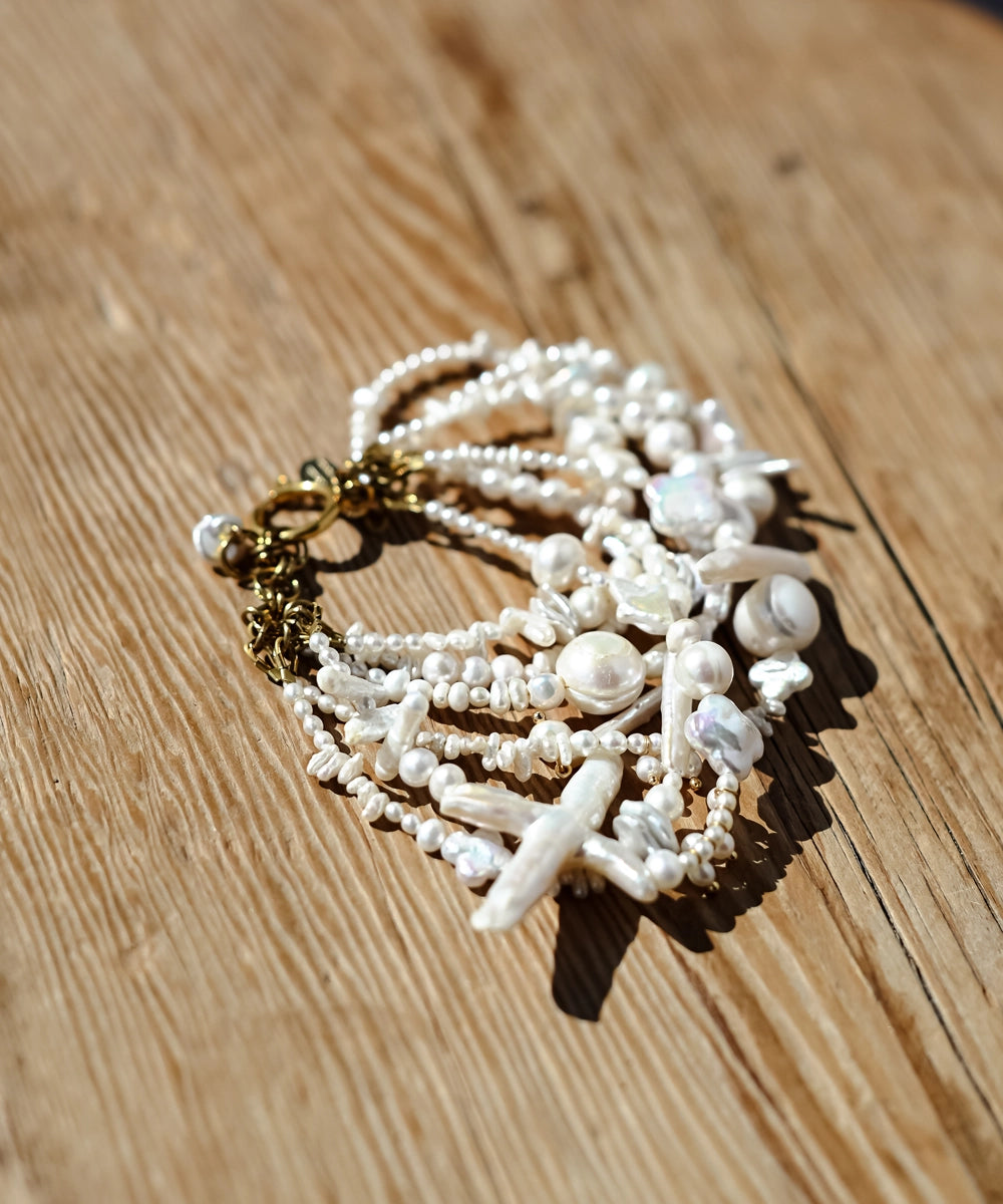 Raw Brass & Freshwater Pearls Bracelet 7-8inches