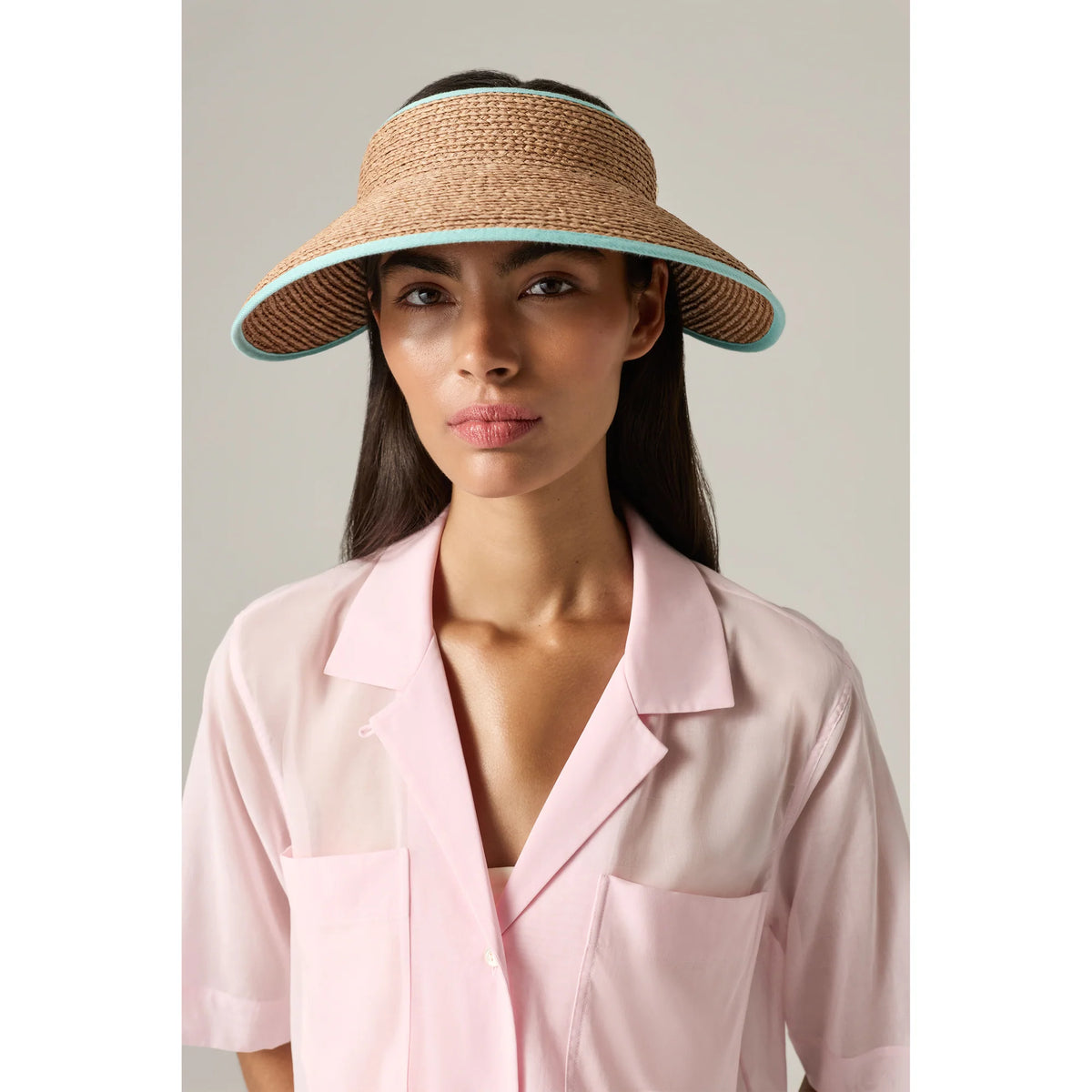 Mita Raffia Braid Visor Nougat/Aqua
