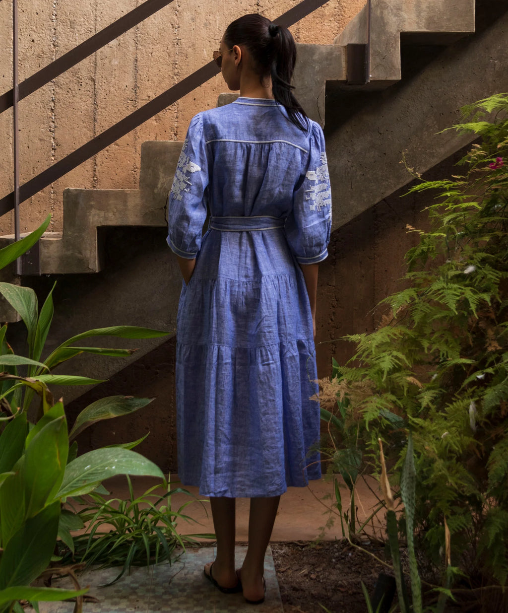 Pine Linen Dress Blue & White