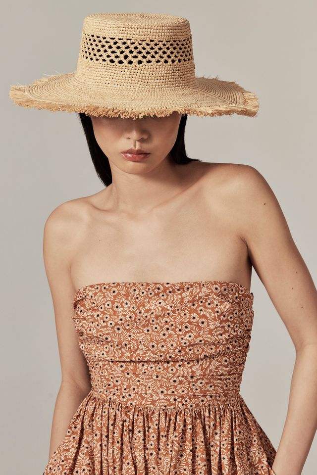 Ivy Raffia Boater Hat Natural
