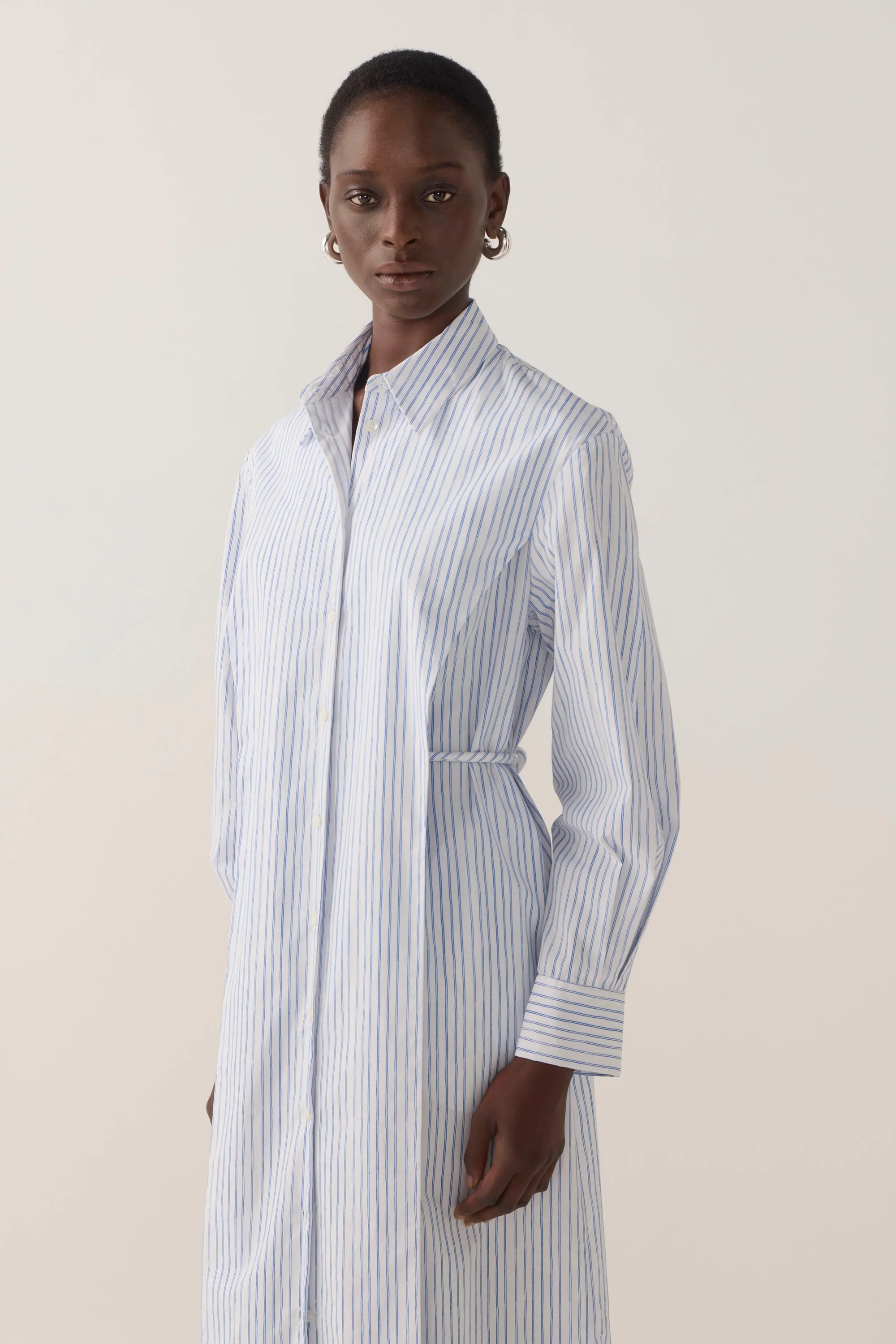Rumi Dress Blue Double Stripe Poplin
