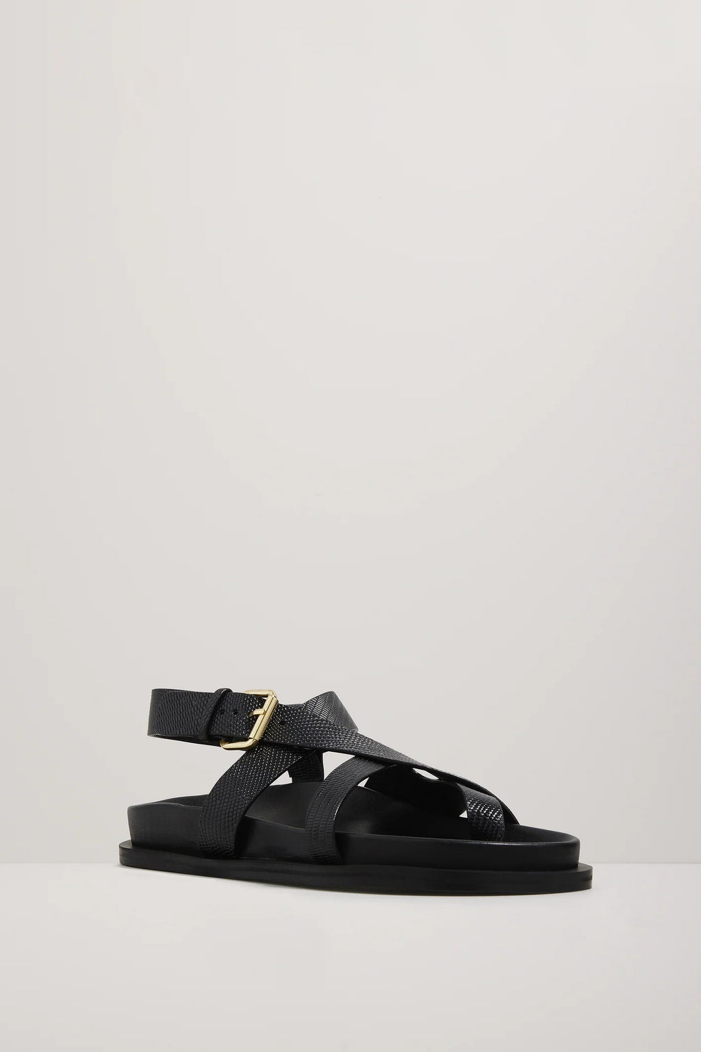 The Elbert Sandal - Black Embossed Lizard