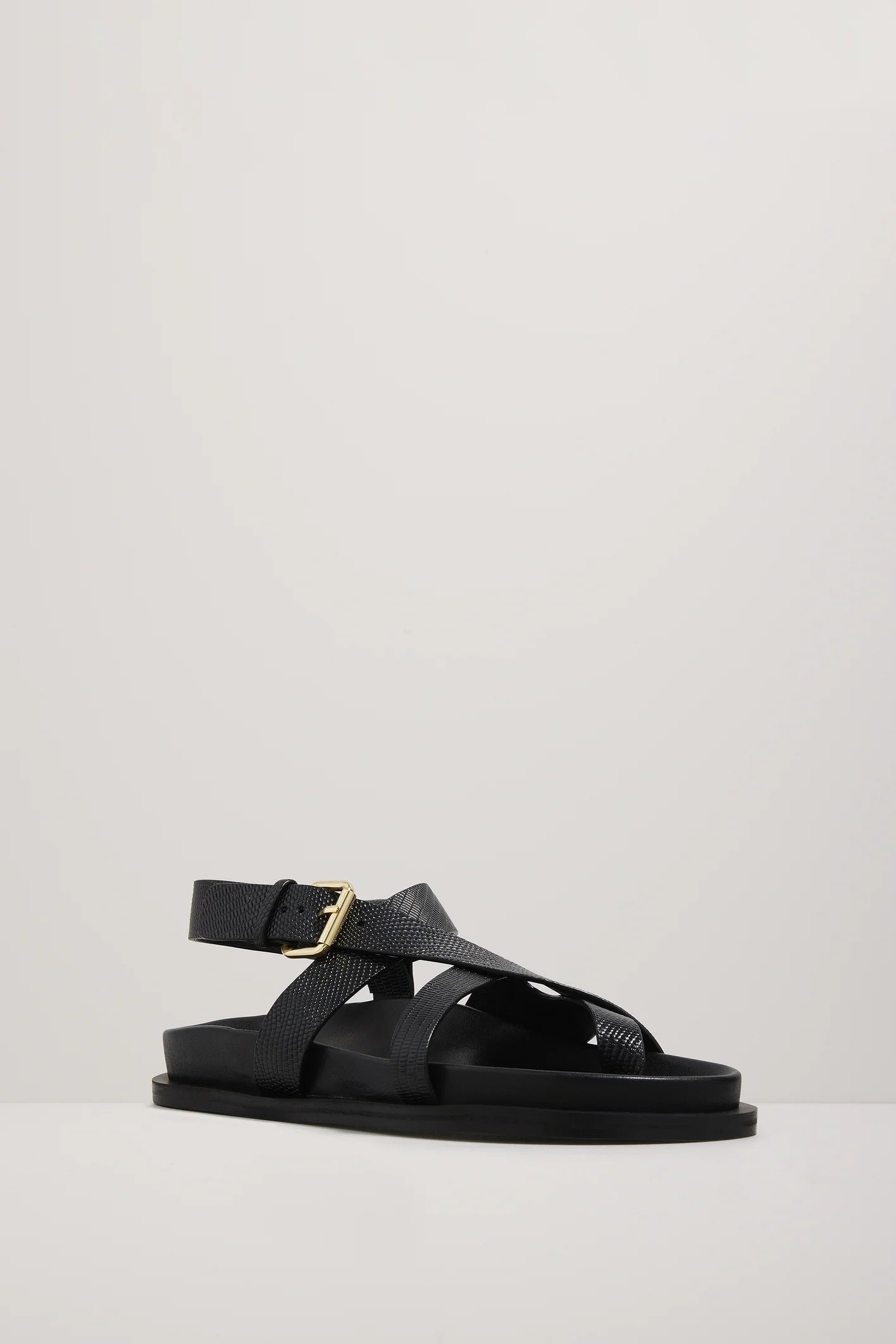 The Elbert Sandal - Black Embossed Lizard