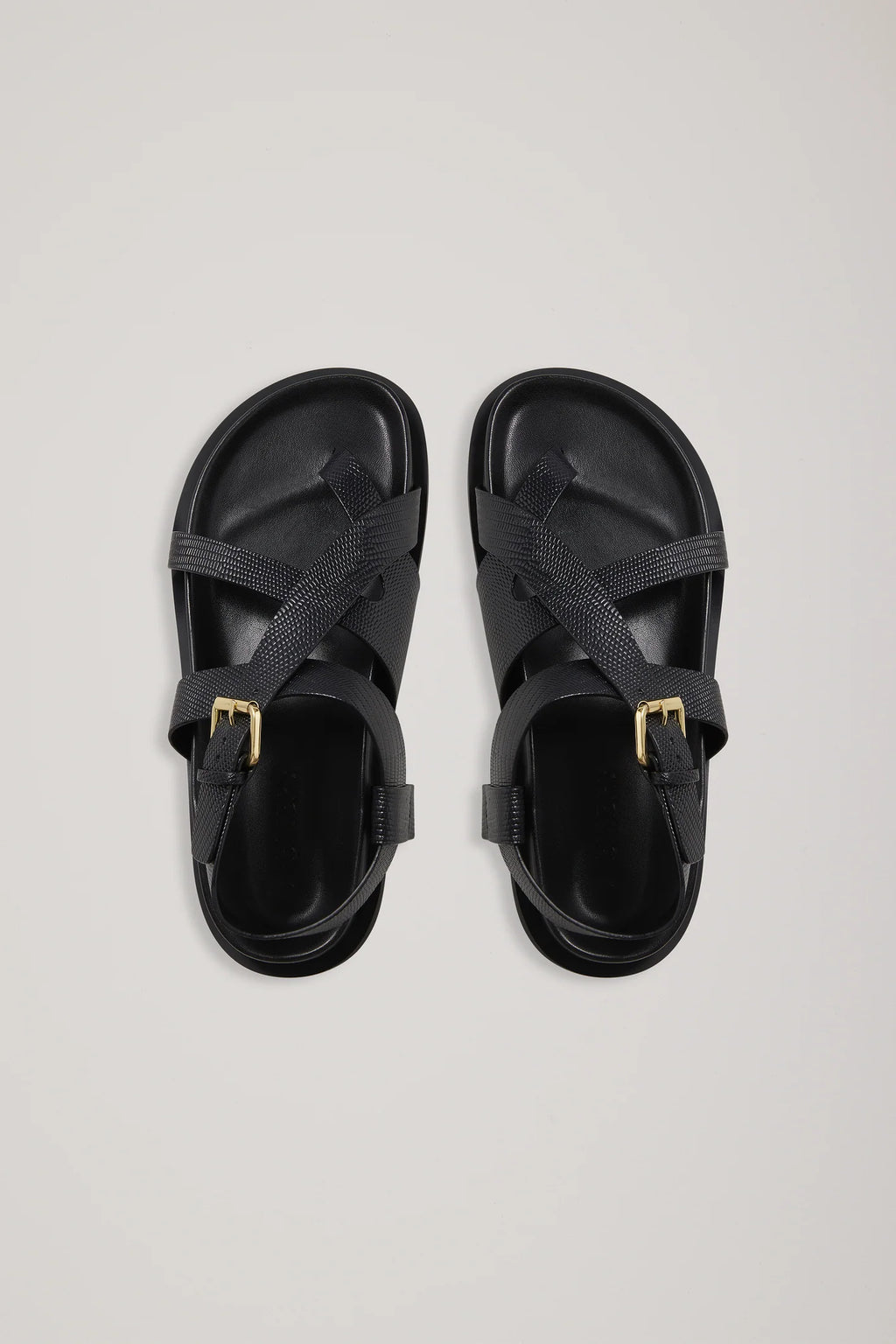 The Elbert Sandal - Black Embossed Lizard