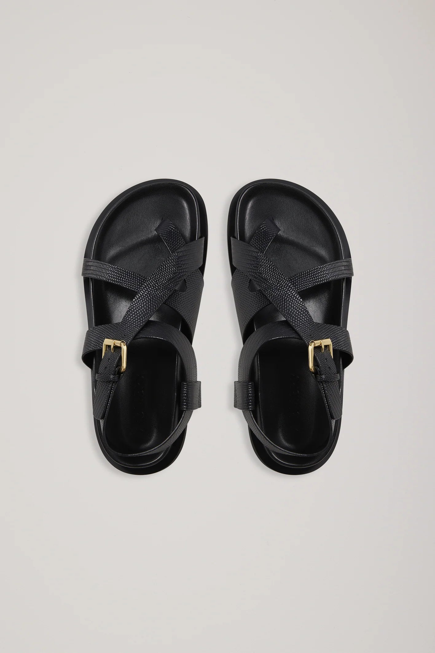 The Elbert Sandal - Black Embossed Lizard