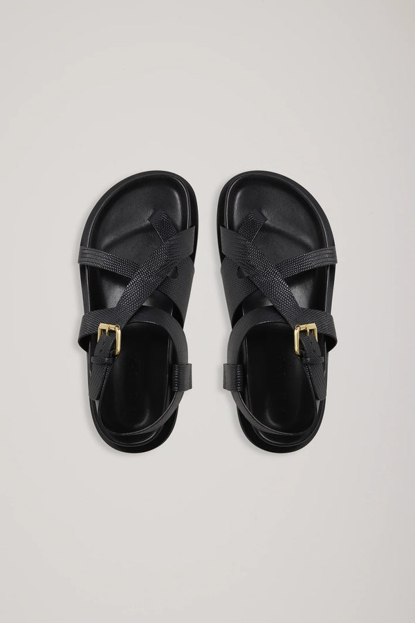 The Elbert Sandal - Black Embossed Lizard