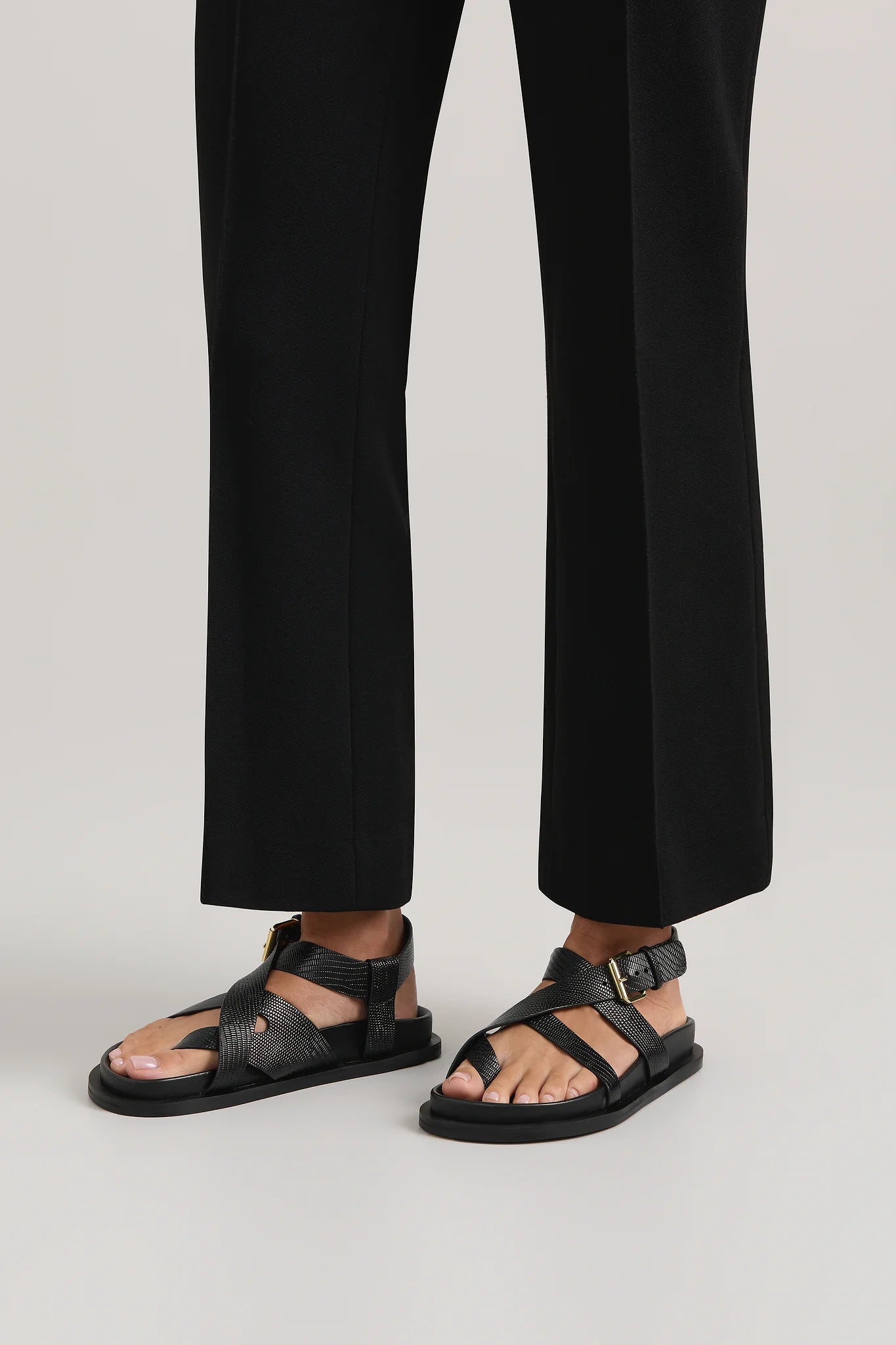 The Elbert Sandal - Black Embossed Lizard
