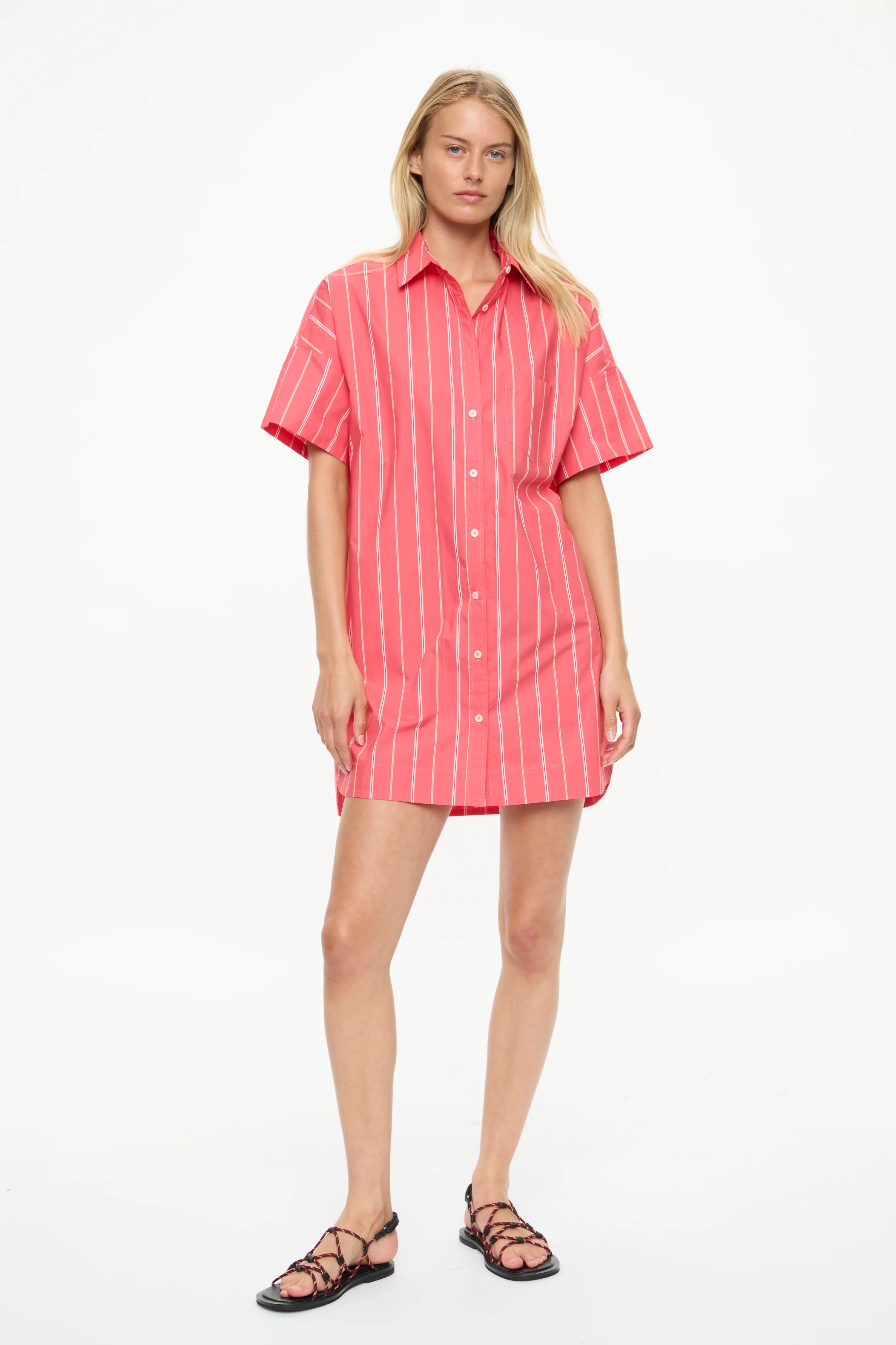 The Chiara Short Sleeve Mini Dress Stripe Watermelon