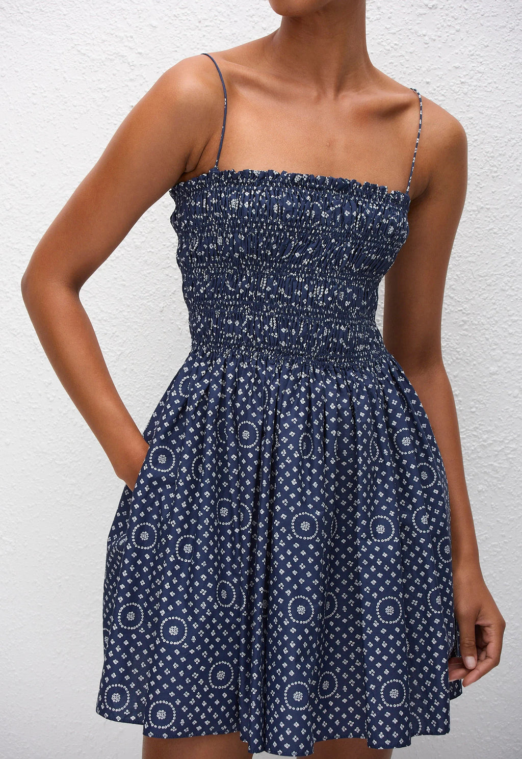 Shirred Bodice Mini Dress Bluebell
