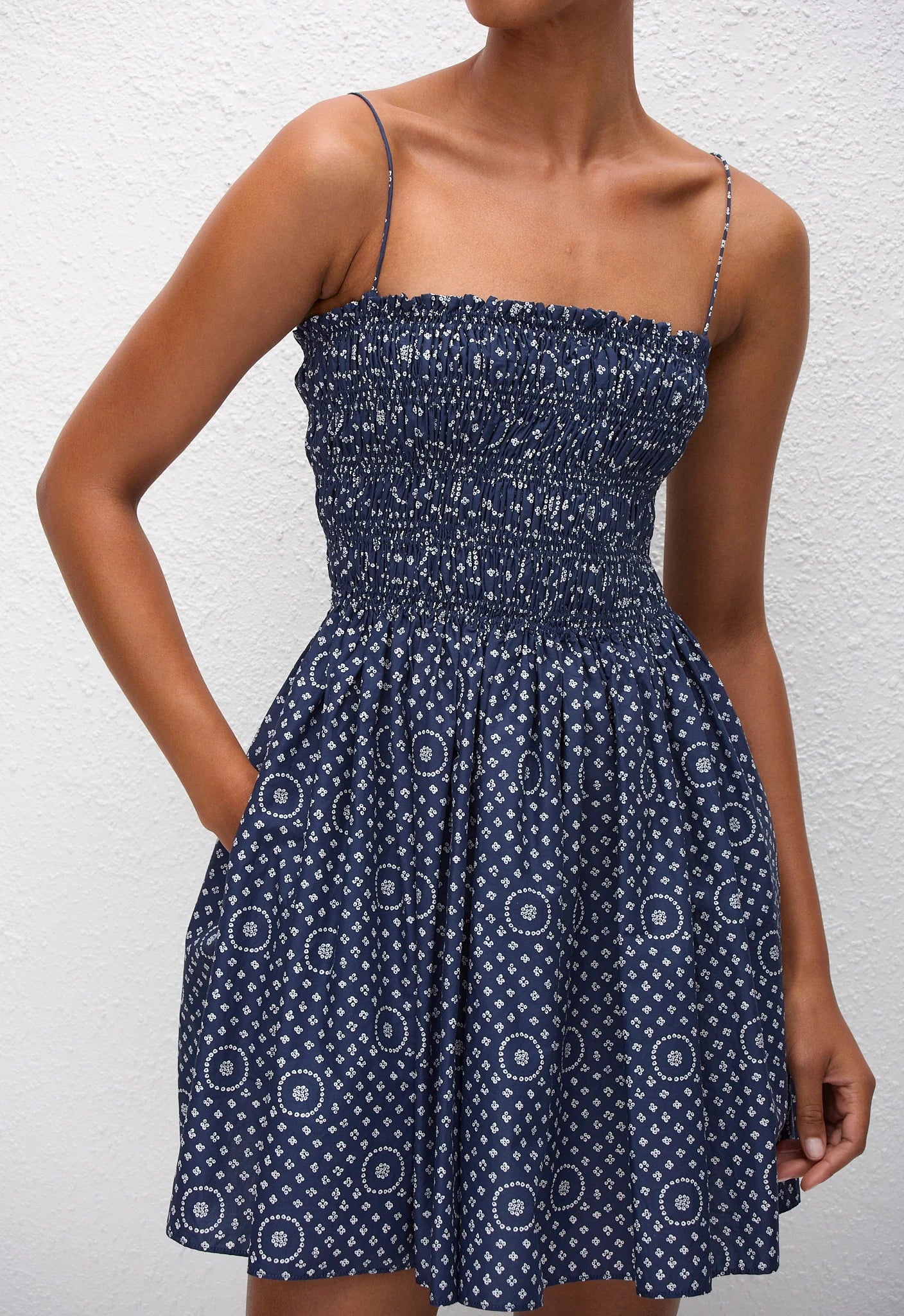 Shirred Bodice Mini Dress Bluebell