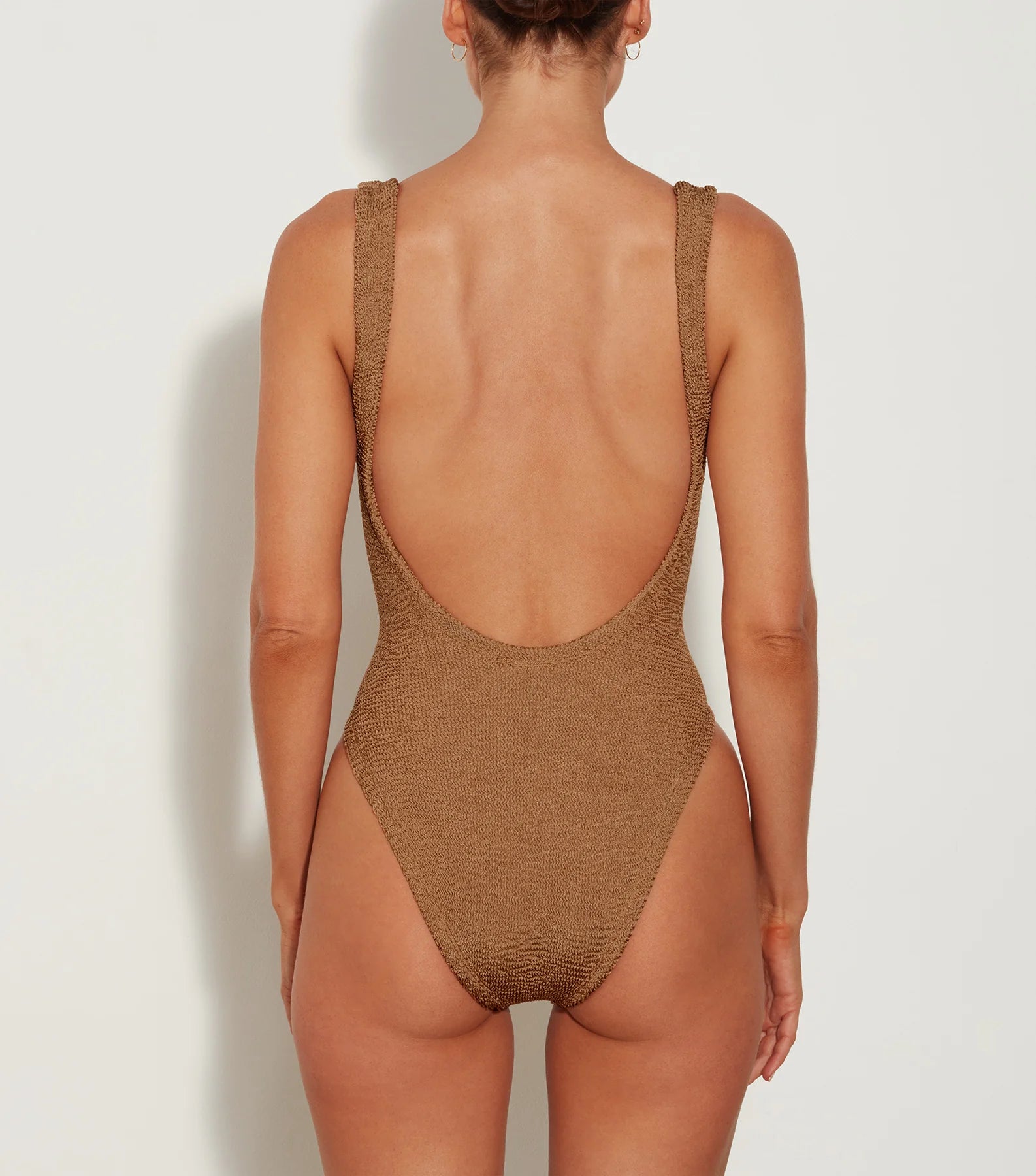 Square Neck Crinkle Swimsuit Metallic Cocoa