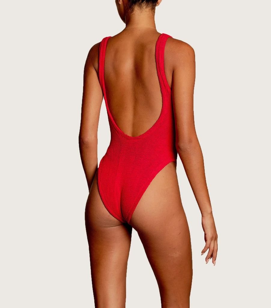 HUNZA G Square Neck Crinkle Swimsuit Red | Halcyon Atelier