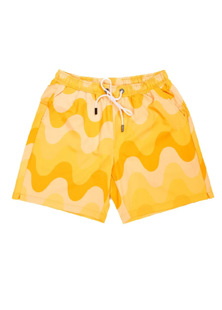 Mens Yellow Wave Swim Shorts
