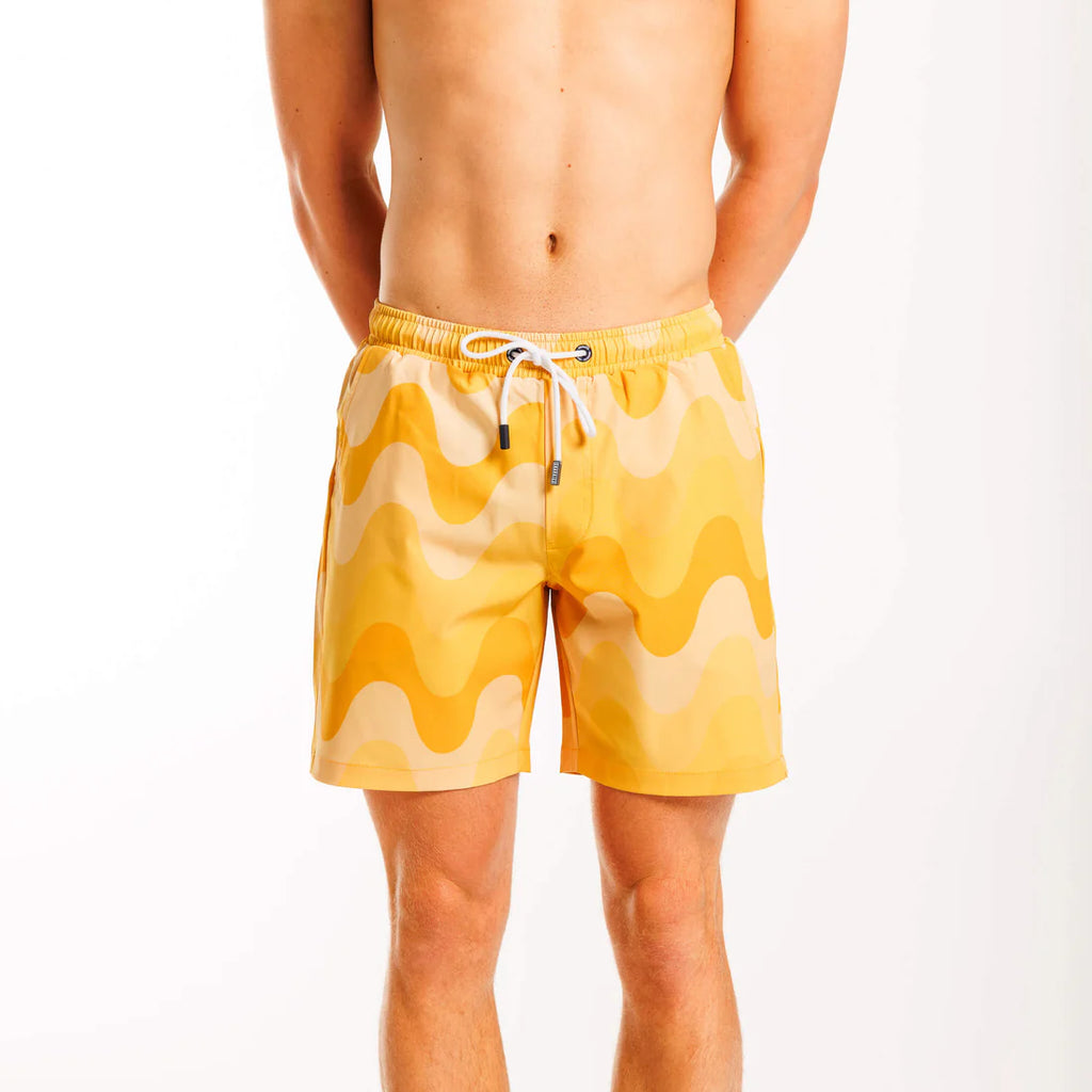 SHARKIES Mens Yellow Wave Swim Shorts | Halcyon Atelier
