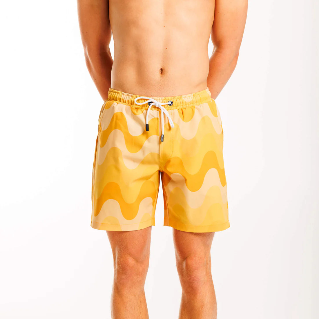 SHARKIES Mens Yellow Wave Swim Shorts | Halcyon Atelier