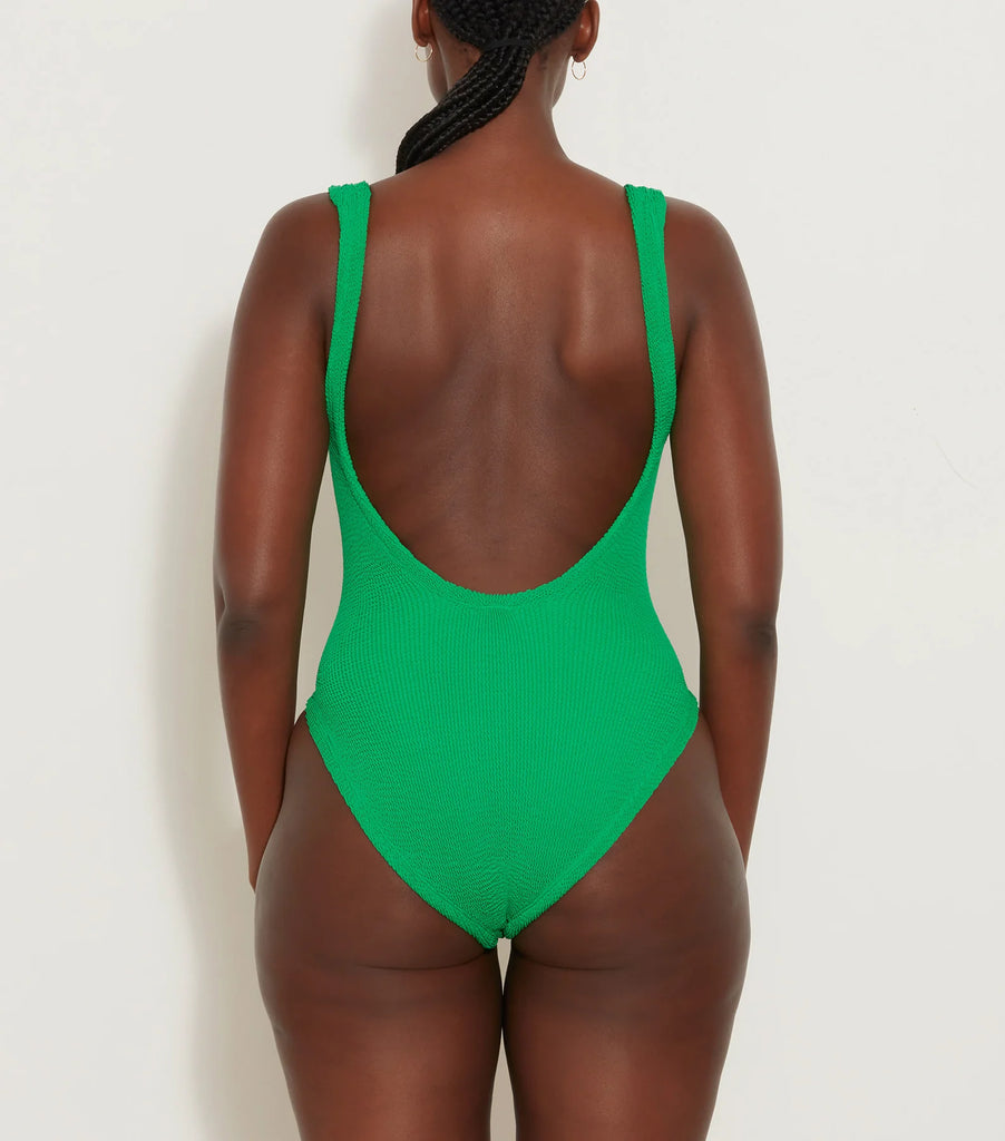 HUNZA G Square Neck Crinkle Swimsuit Emerald | Halcyon Atelier