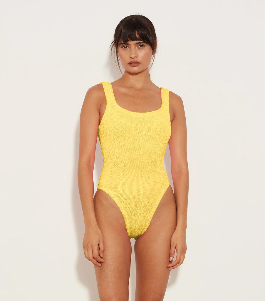 HUNZA G Square Neck Crinkle Swimsuit Yellow | Halcyon Atelier