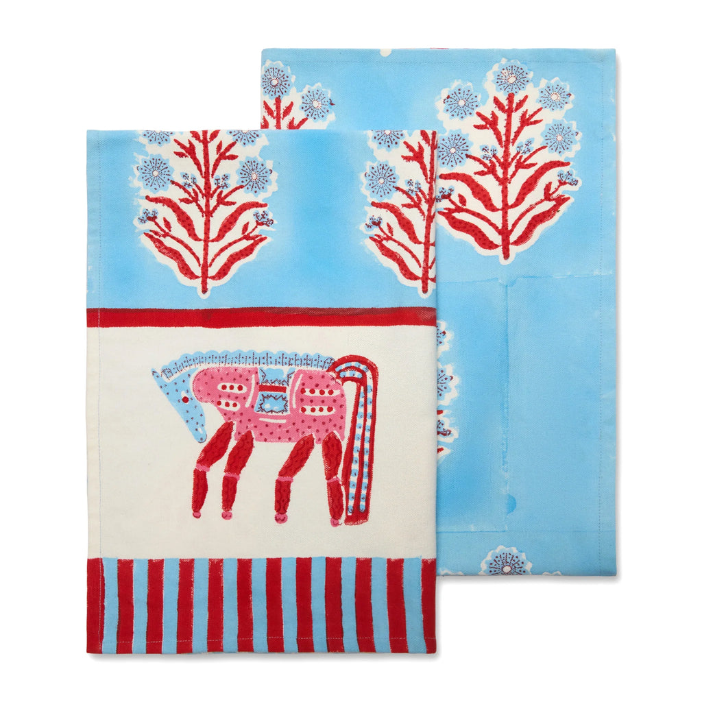 Horse Pink & Blue Tea Towels Set of 2