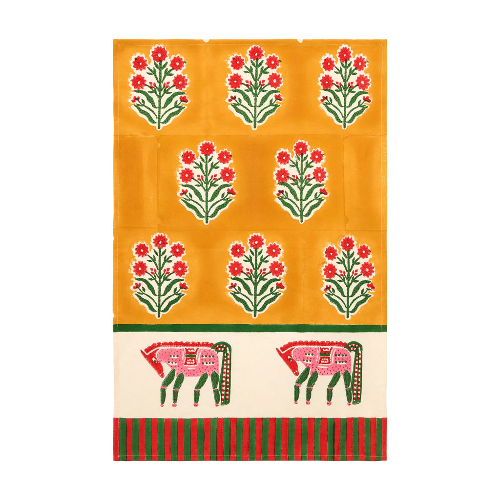 Horse Mustard & Green Tea Towels Set of 2