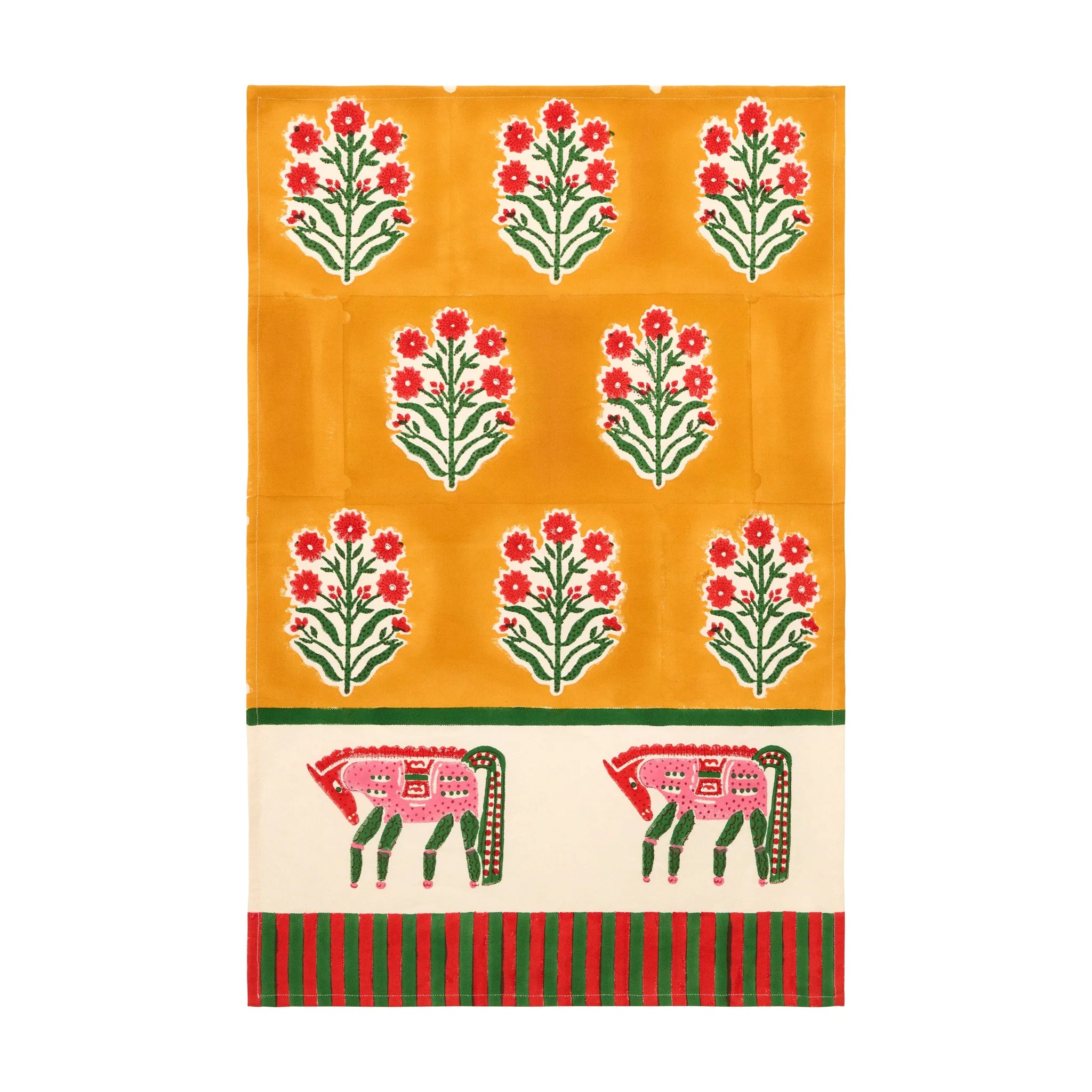 Horse Mustard & Green Tea Towels Set of 2