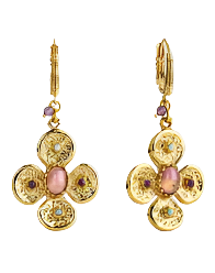 Trefle Cabochons Earrings - Gold & MultiColoured