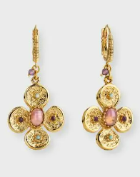 Trefle Cabochons Earrings - Gold & MultiColoured