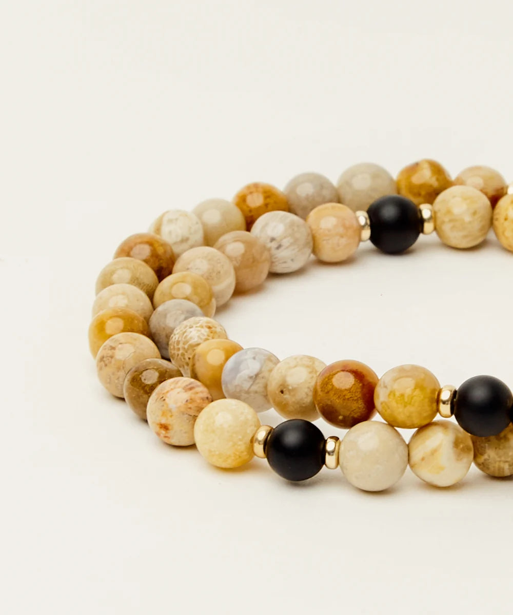 The Transformation Wrap Bracelet with Fossil Coral and Onyx