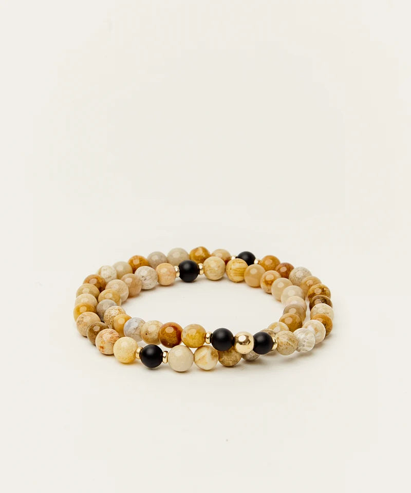 The Transformation Wrap Bracelet with Fossil Coral and Onyx