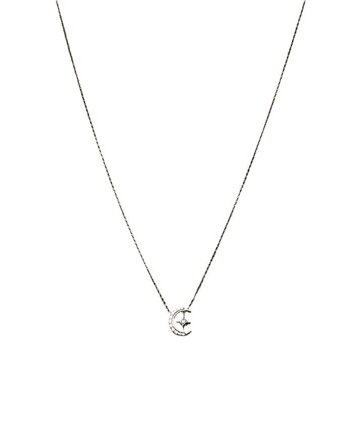 CONSTELLATE SELENE 18ct white gold small moon and star diamond necklace | Halcyon Atelier