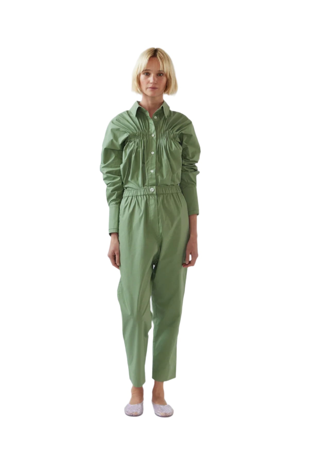 Womens Foemina Green Georgie Pant Willow Green Poplin Halcyon Atelier Onsite