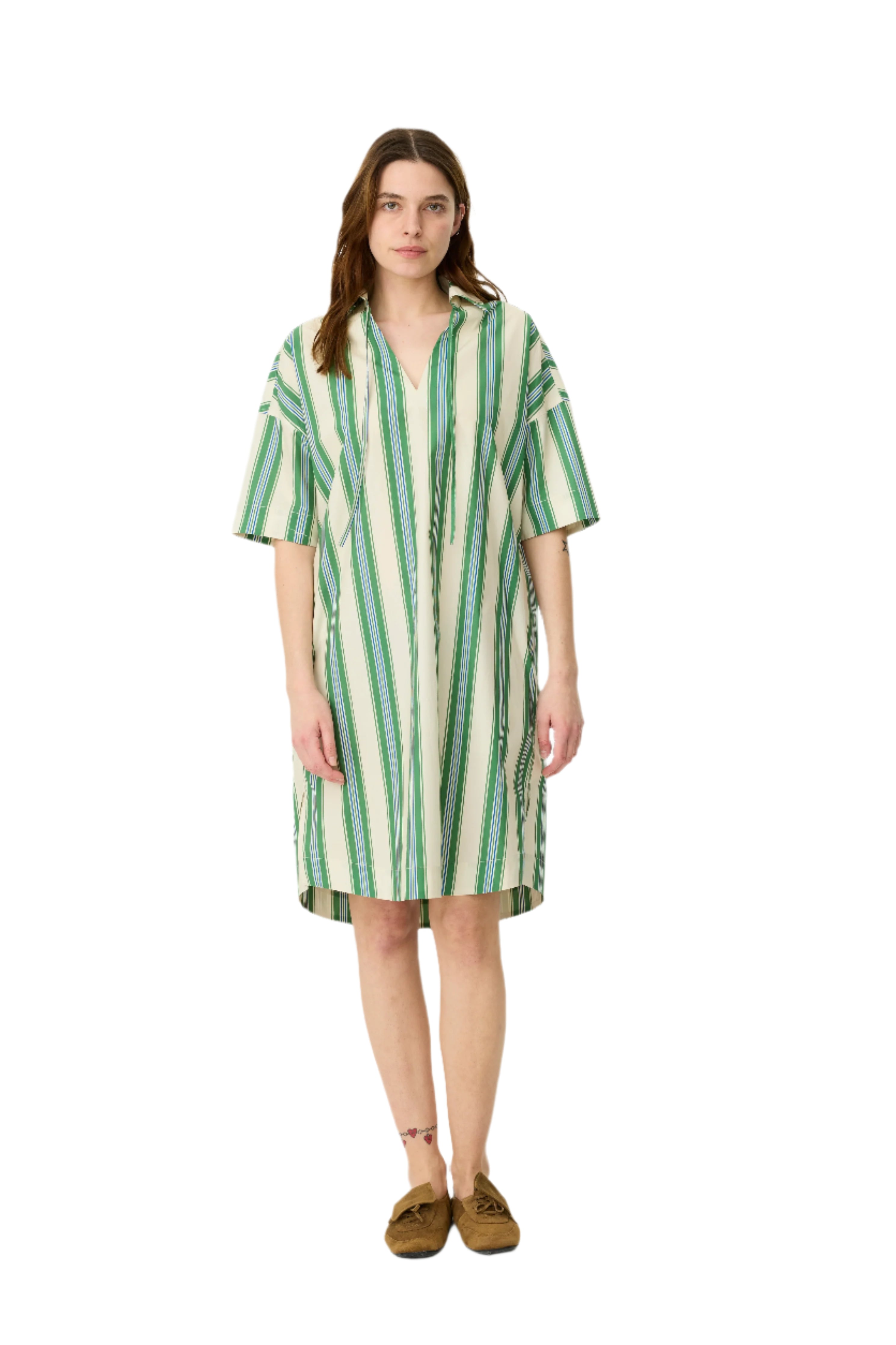 LMND The Billie Dress Midi Forest Multi Stripe | Halcyon Atelier