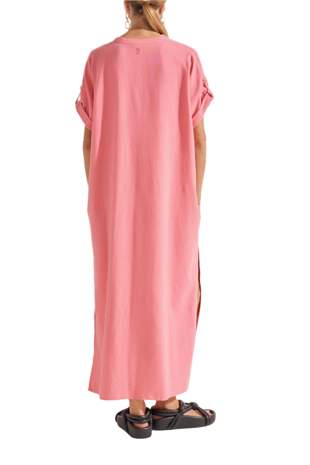 ILIO NEMA Castor Pink & Red Broken Stripe Caftan | Halcyon Atelier