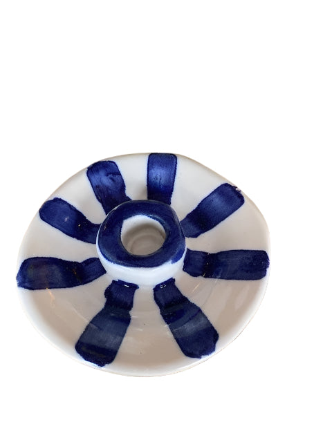 CERAMICS Candle Holder - Blue & White Round | Halcyon Atelier